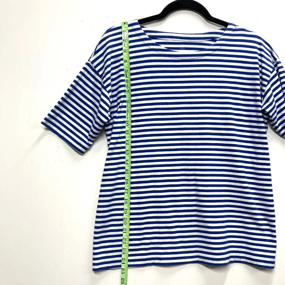 J Jill Striped T-Shirt, Size Small, Luxe Supima Elbow Short Sleeve, Blue & White - Picture 5 of 8
